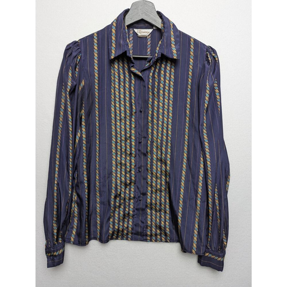 Alexandria VTG Purple Graphic Print Striped Blouse‎ Size 8